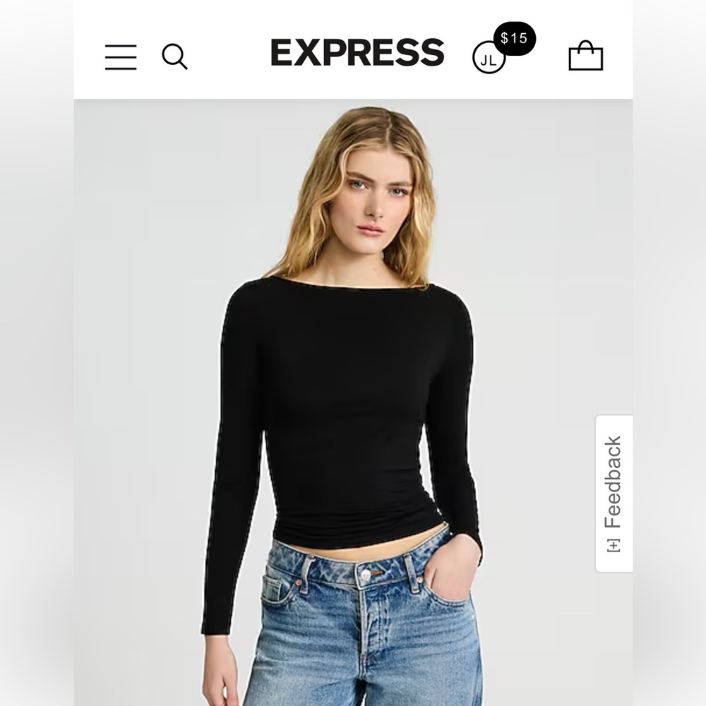 NWT Express Supersoft Fitted Long Sleeve Boat Neck Tee, Red, Large